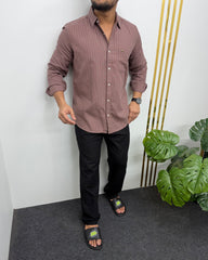 Mauve Brown Viscose Fabric Striped Shirt