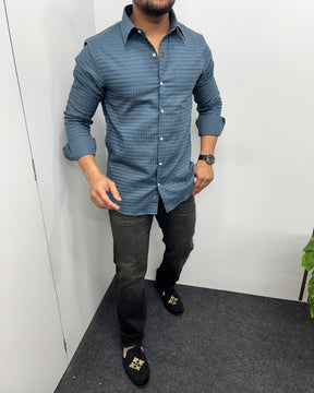 Classic Blue Self Embroidery Shirt