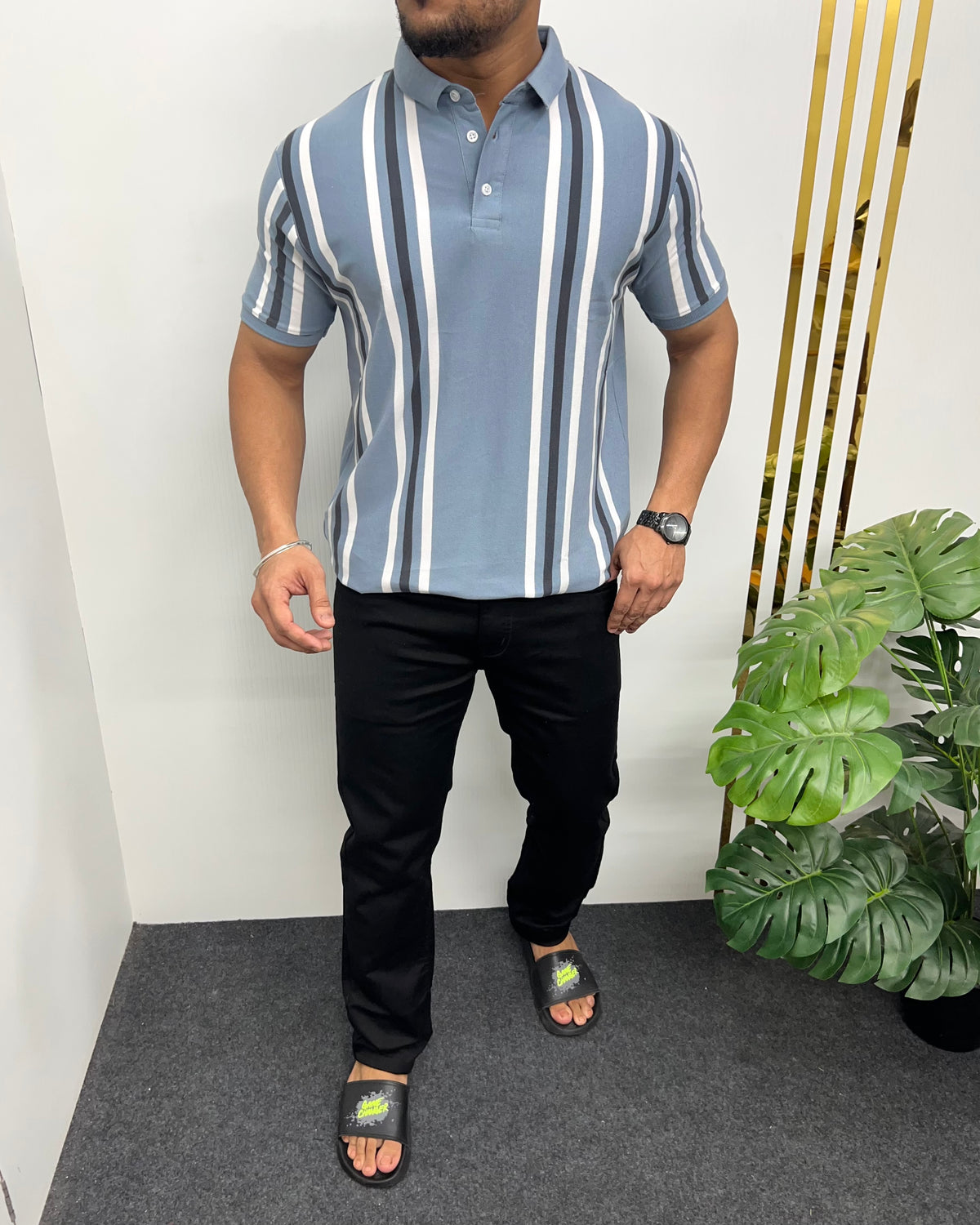 Sky Blue Matty Striped T-Shirt