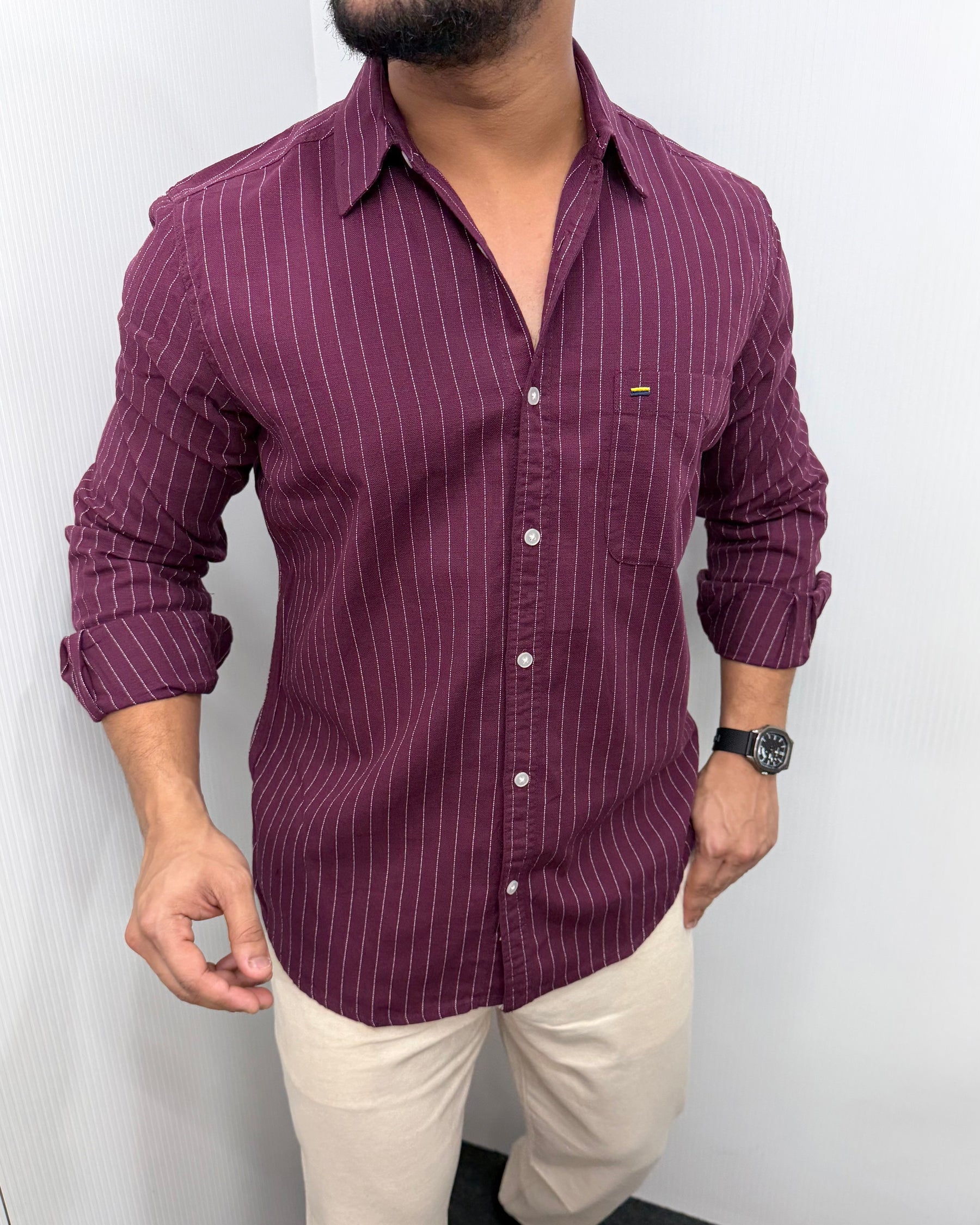 Maroon Viscose Fabric Striped Shirt