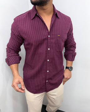 Maroon Viscose Fabric Striped Shirt