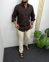 Brown Viscose Fabric Striped Shirt