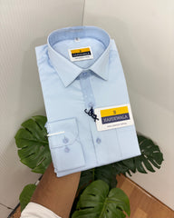 Sky Blue Cotton Satin Lycra Shirt