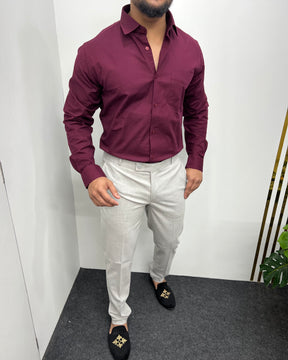 Maroon Business Class Oxford Lycra Formal Shirt