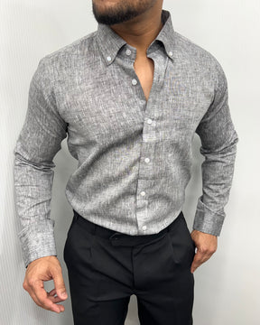 Gray Melange Cotton Linen Shirt