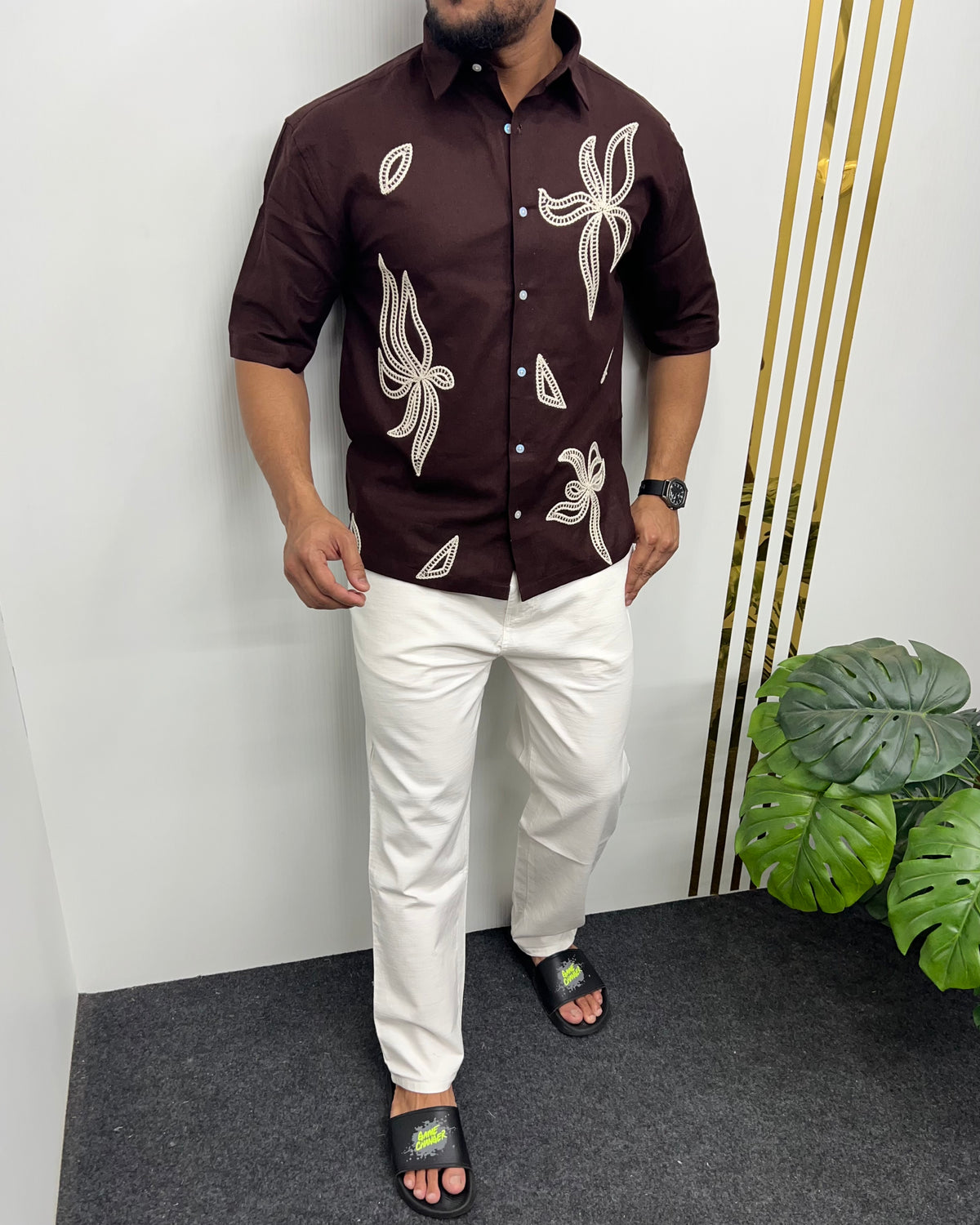 Embroidery Cotton Linen Half Shirt