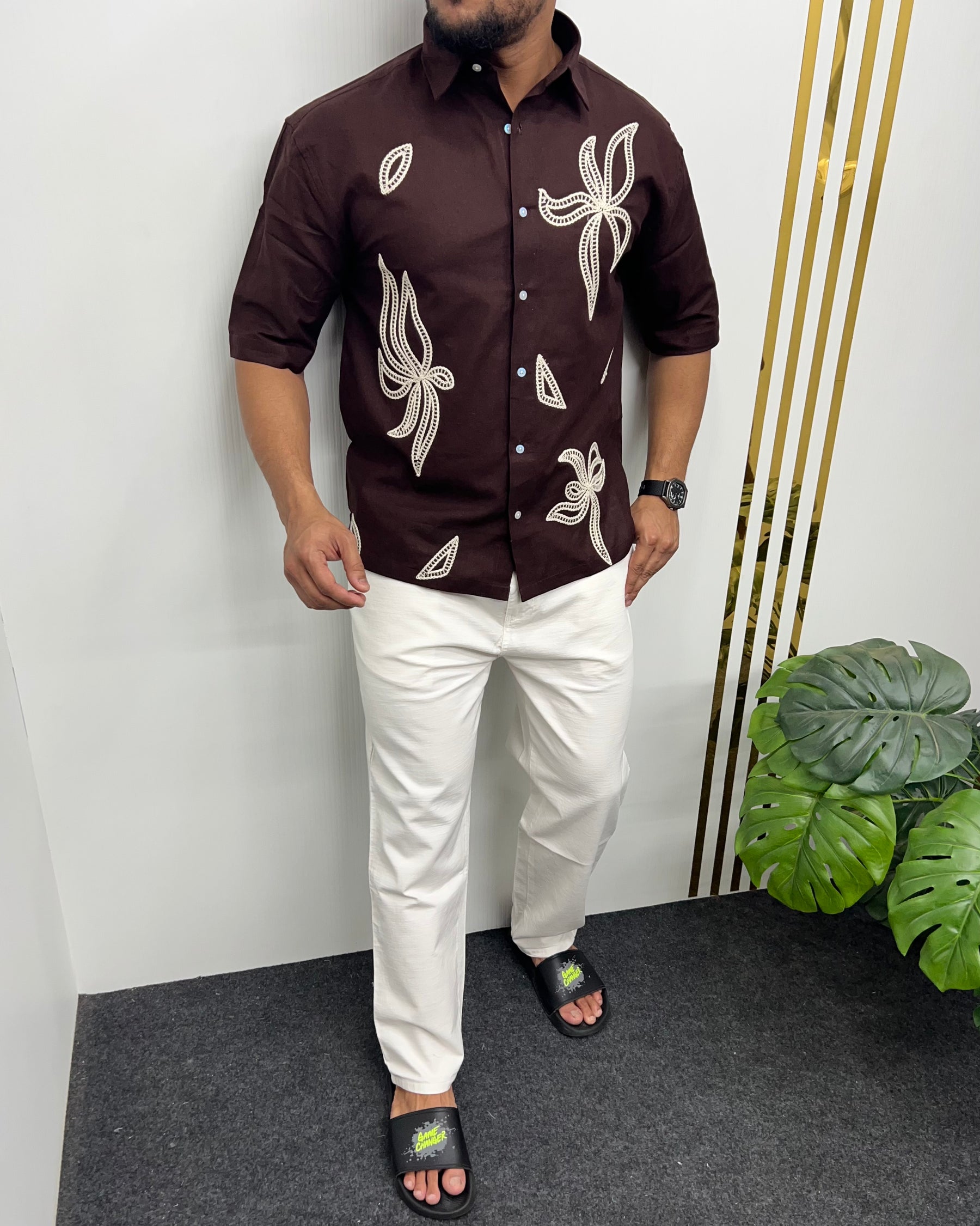 Embroidery Cotton Linen Half Shirt