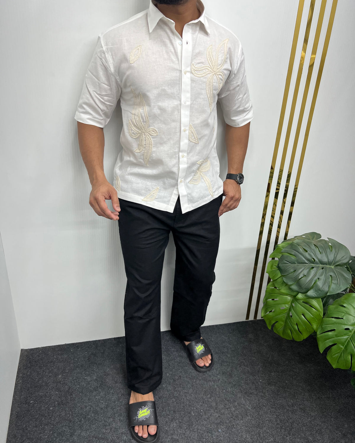 Embroidery Cotton Linen Half Shirt