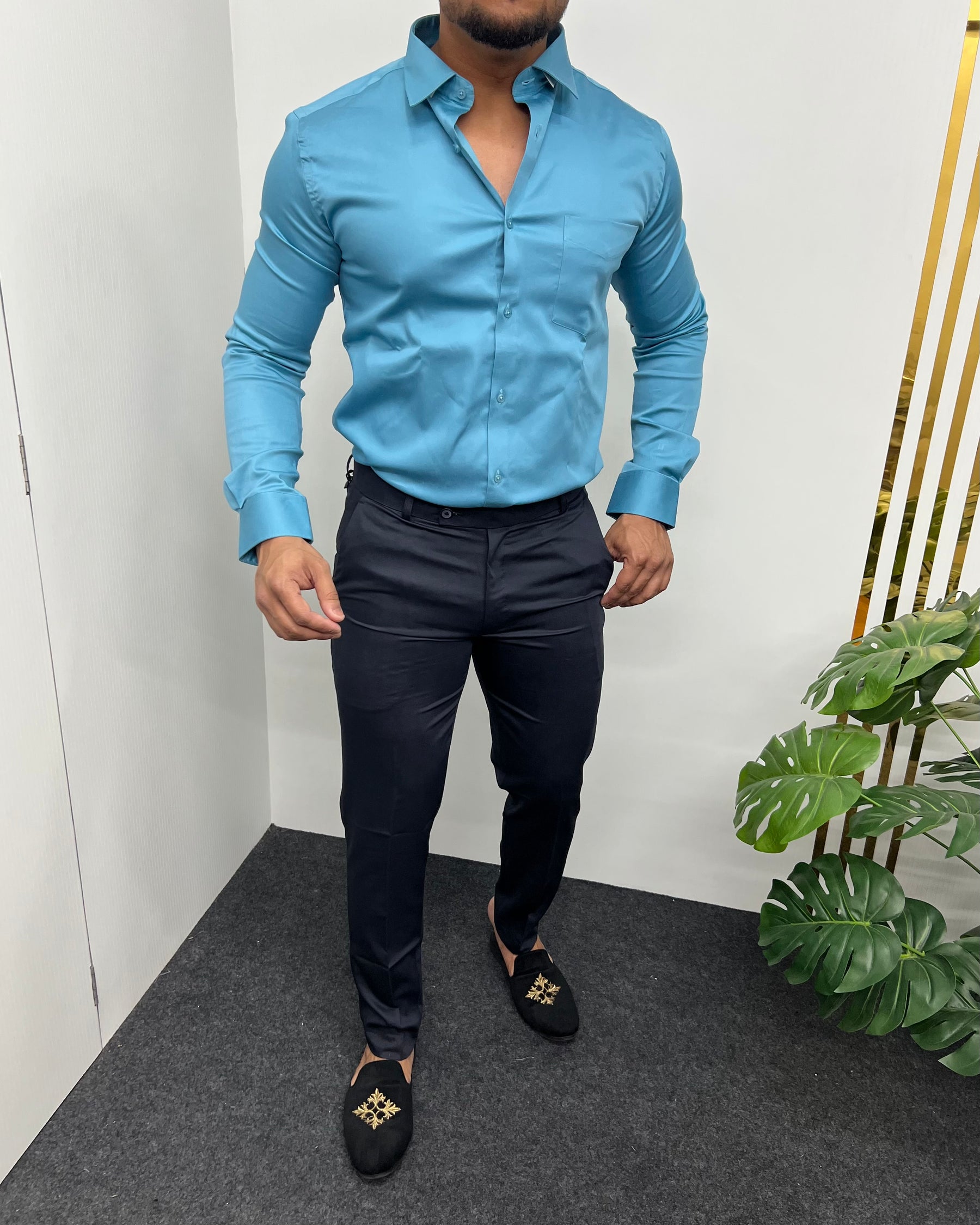 Pacific Blue Cotton Satin Shirt