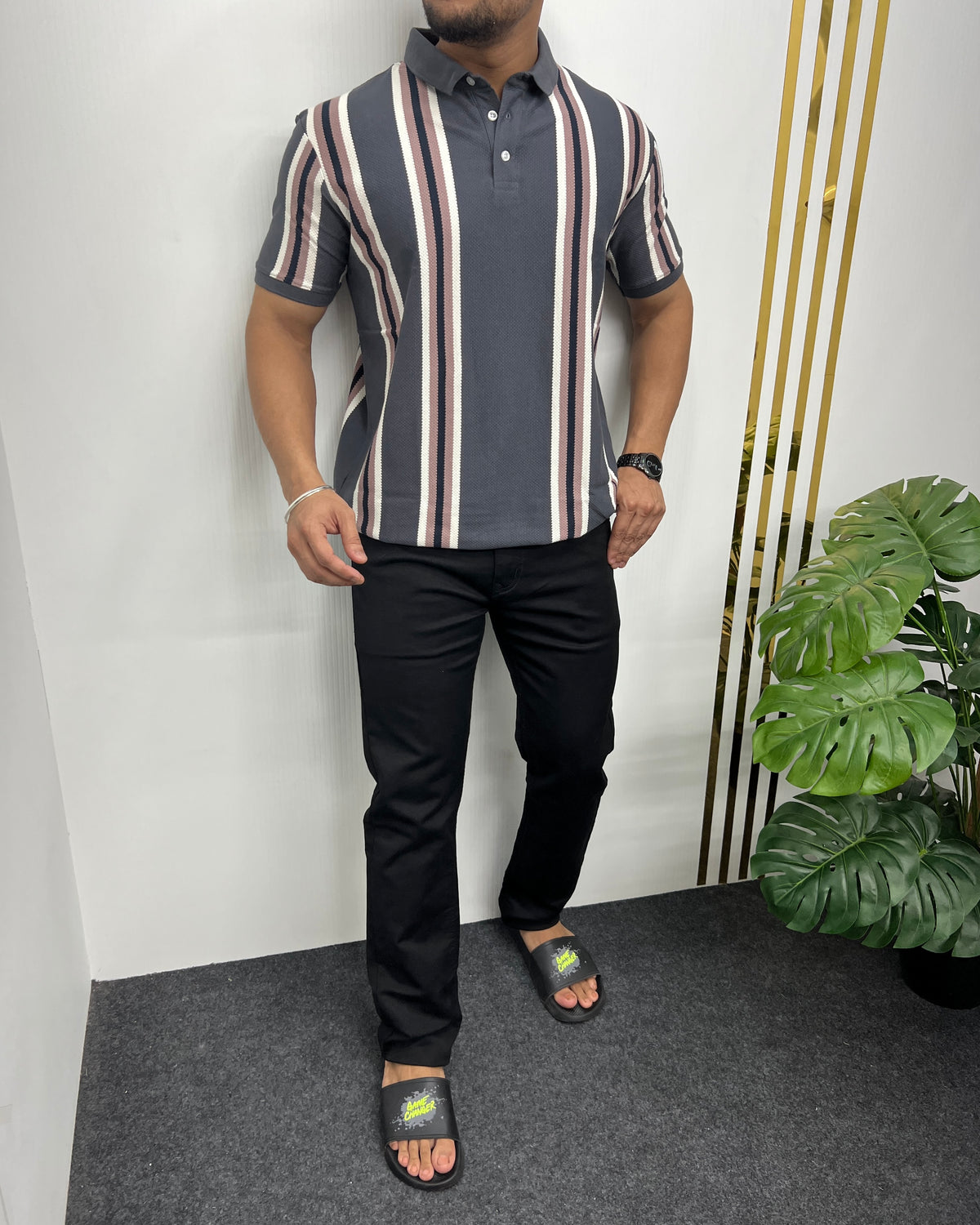 Dark Gray Matty Striped T-Shirt