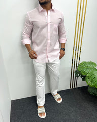 Baby Pink Cotton Linen Premium Full Sleeve Shirt