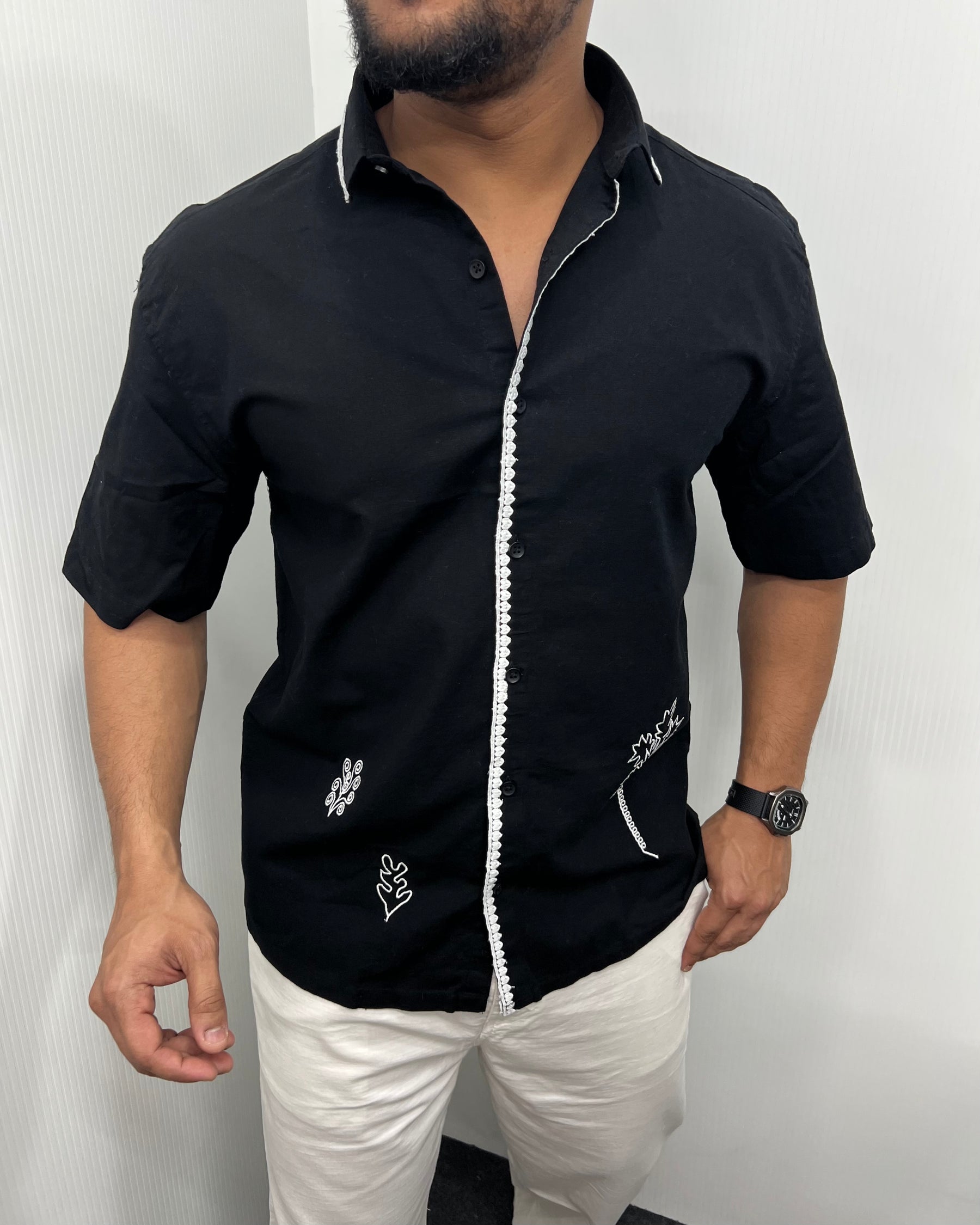 Embroidery Cotton Linen Half Shirt