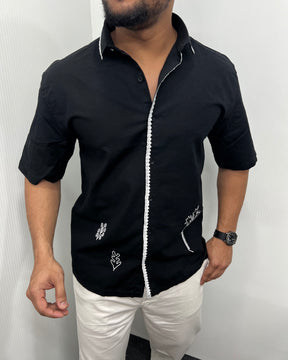 Embroidery Cotton Linen Half Shirt