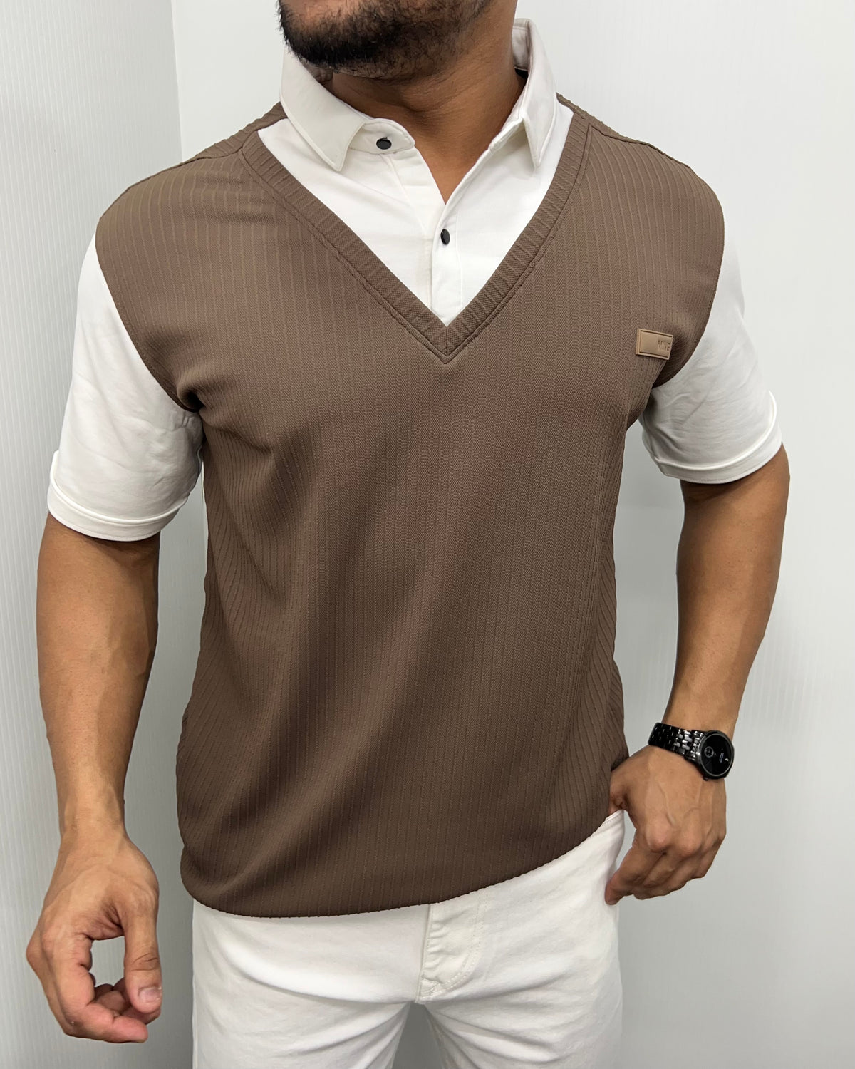 Brown & White Plaid T-Shirt