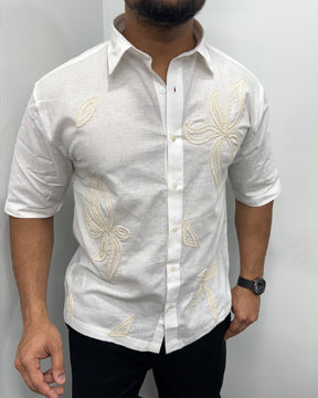 Embroidery Cotton Linen Half Shirt
