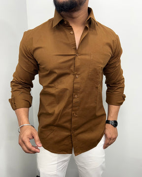 Brown Business Class Oxford Lycra Formal Shirt