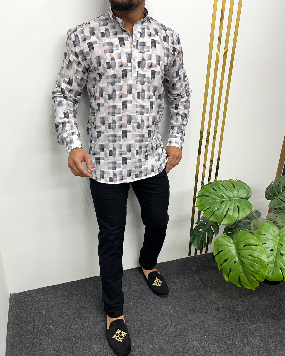 Jari Fabric Printed Premium Short Kurta