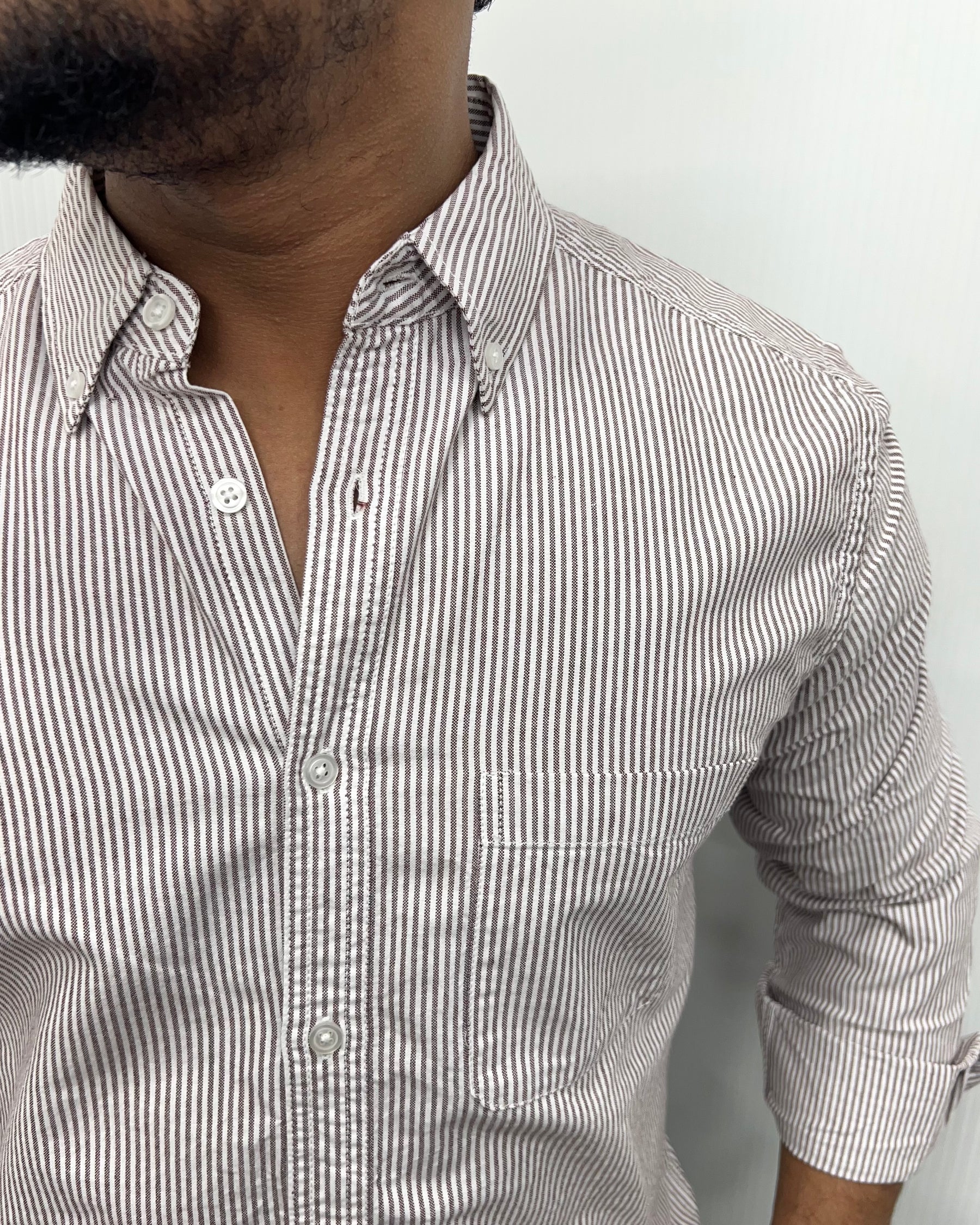 Brown Cotton Oxford Striped Shirt
