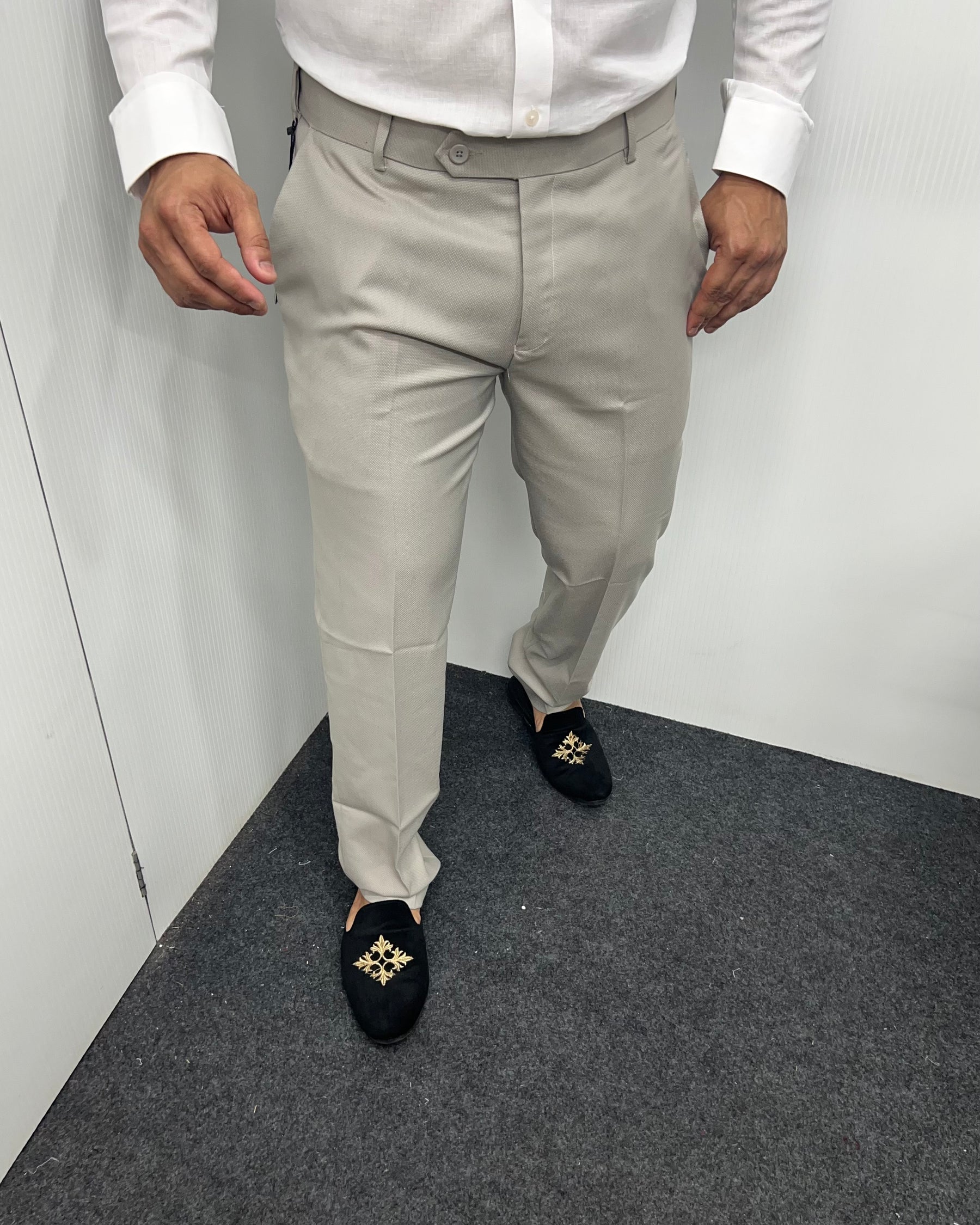 Pearl Gray Straight Fit Dobby Flexiwaist Business Class Formal Pant