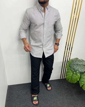 Gray Cotton Oxford Striped Shirt