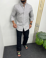 Gray Cotton Oxford Striped Shirt