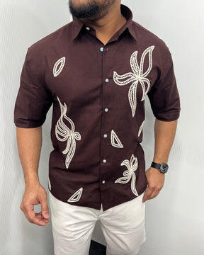 Embroidery Cotton Linen Half Shirt