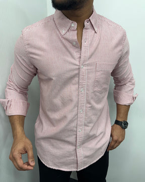 Dark Pink Cotton Oxford Striped Shirt