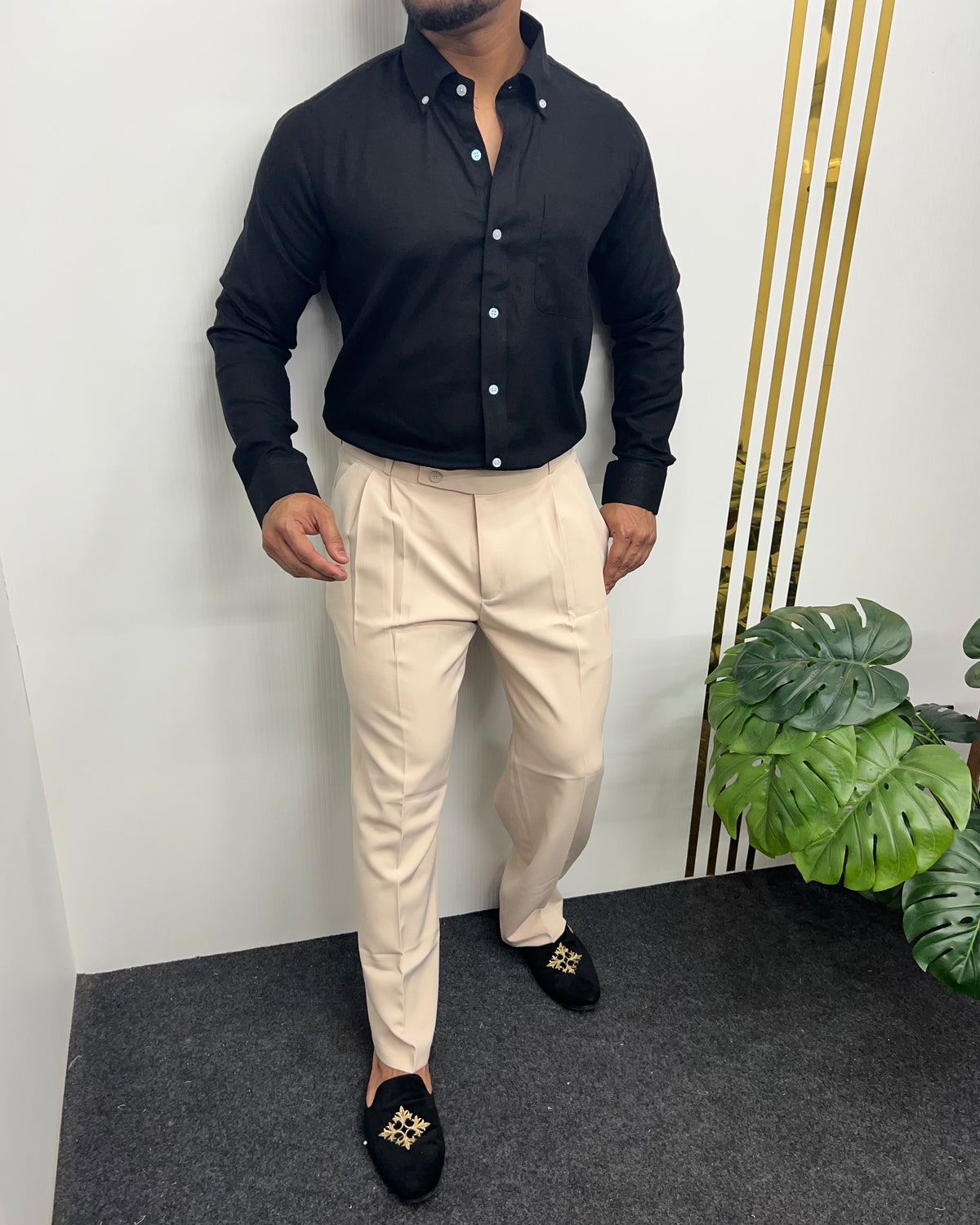 Black Cotton Linen Shirt