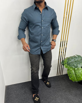 Classic Blue Self Embroidery Shirt