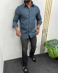 Classic Blue Self Embroidery Shirt