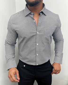 Black Cotton Gingham Checks Shirt