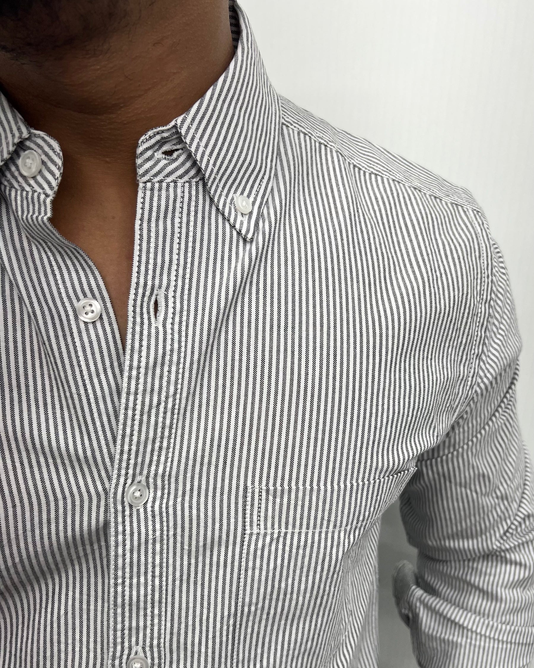 Gray Cotton Oxford Striped Shirt