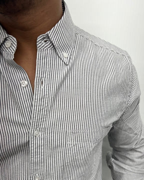 Gray Cotton Oxford Striped Shirt