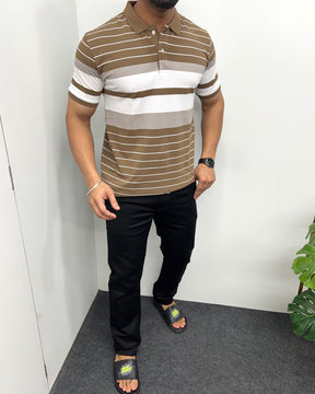 Khaki Collar Matty Striped T-Shirt