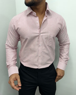 Deep Pink Oxford Very Premium Fine Cotton Fabric Vertical Striped Shirt