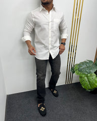 White Self Embroidery Shirt