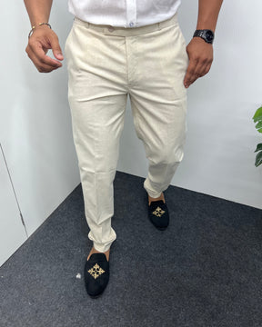 Cream Heavy Quality Linen Blend Formal Pant