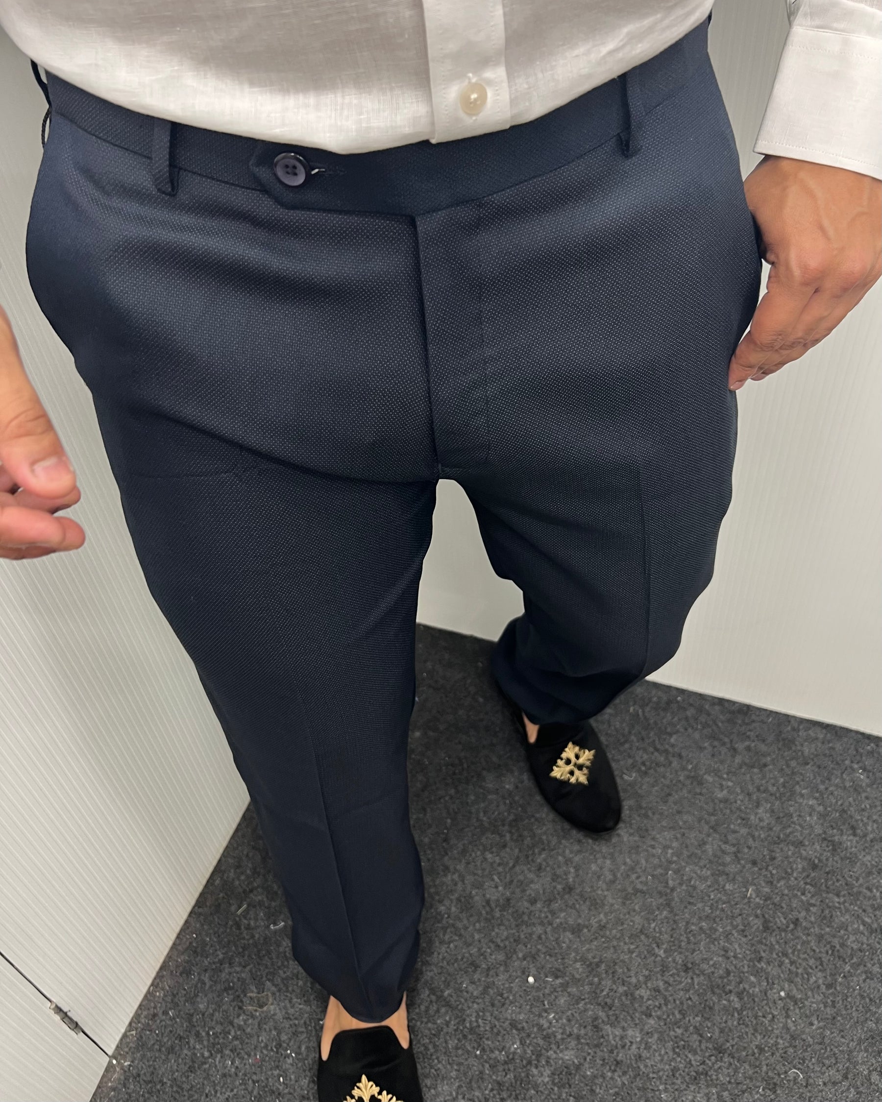 Navy Blue Straight Fit Dobby Flexiwaist Business Class Formal Pant