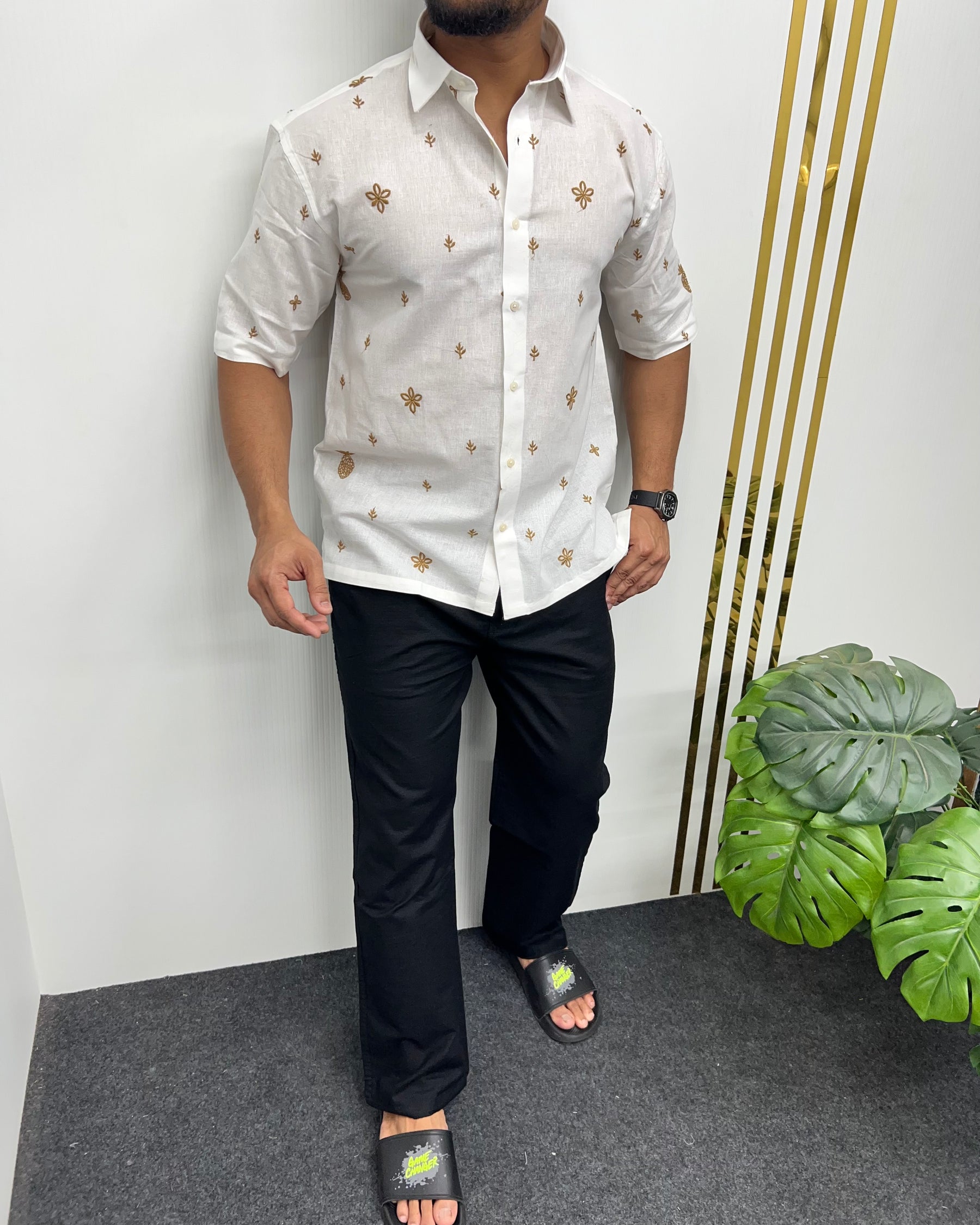 Embroidery Cotton Linen Half Shirt