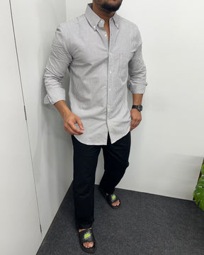 Gray Cotton Oxford Striped Shirt