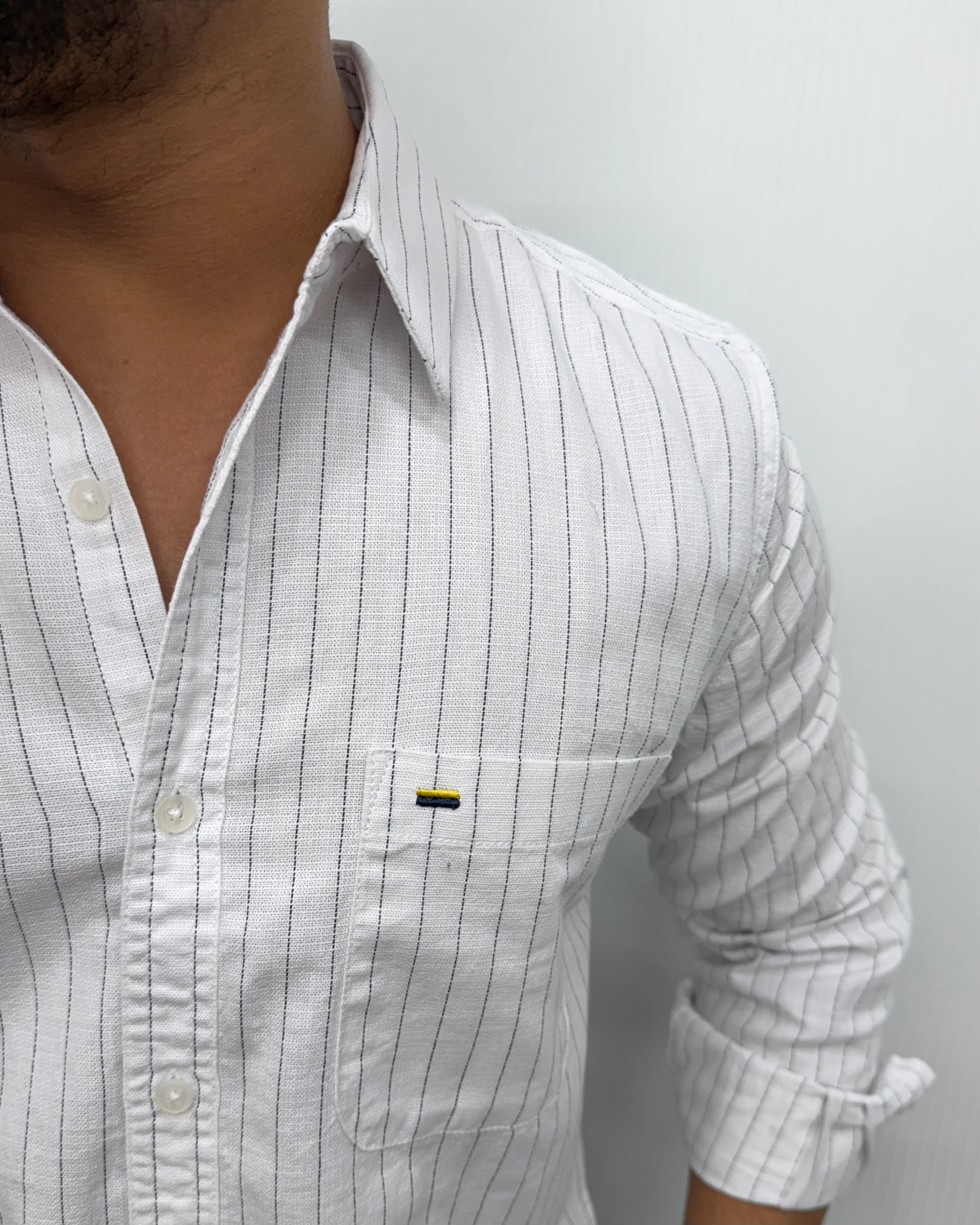 White Viscose Fabric Striped Shirt