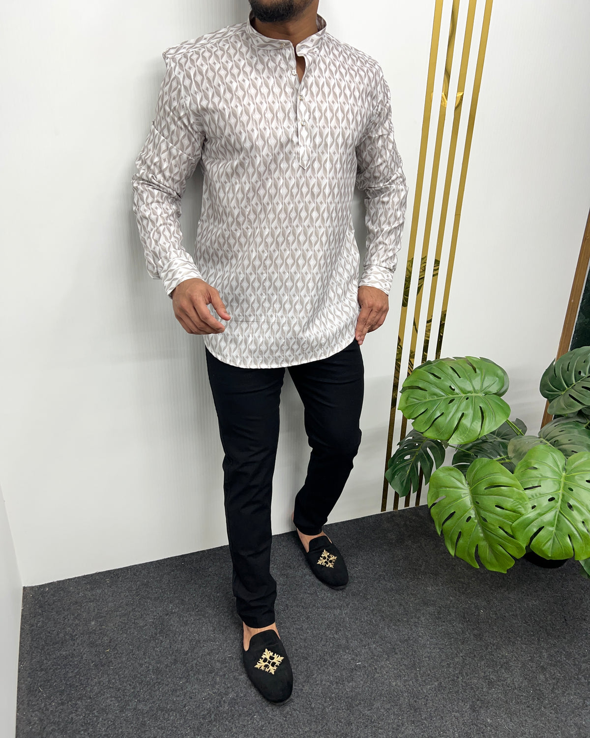 Jari Fabric Printed Premium Short Kurta