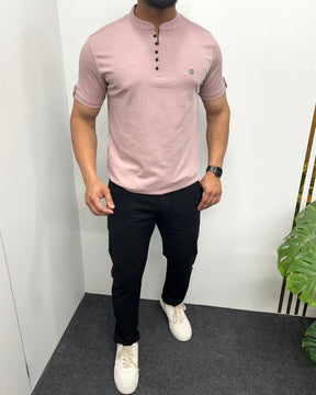 Lilac Imported Self Striped Round Neck T-Shirt