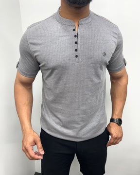 Dark Gray Imported Self Striped Round Neck T-Shirt