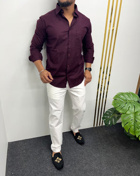Wine Business Class Oxford Lycra Formal Shirt