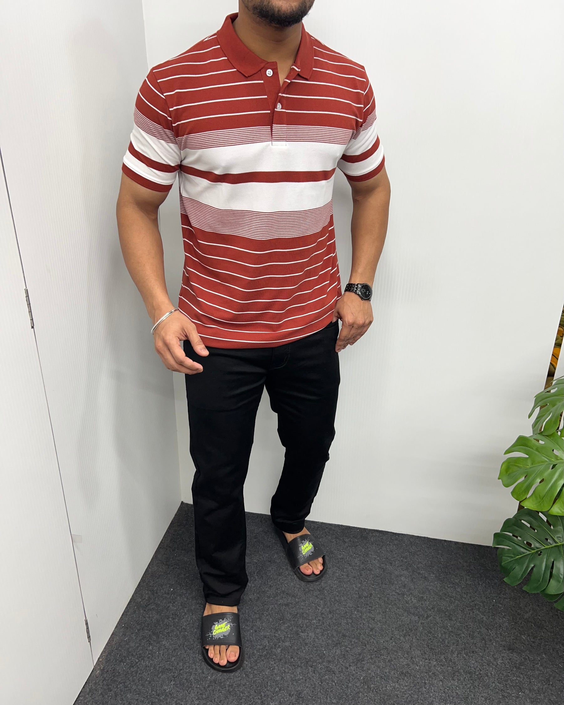 Carrot Collar Matty Striped T-Shirt