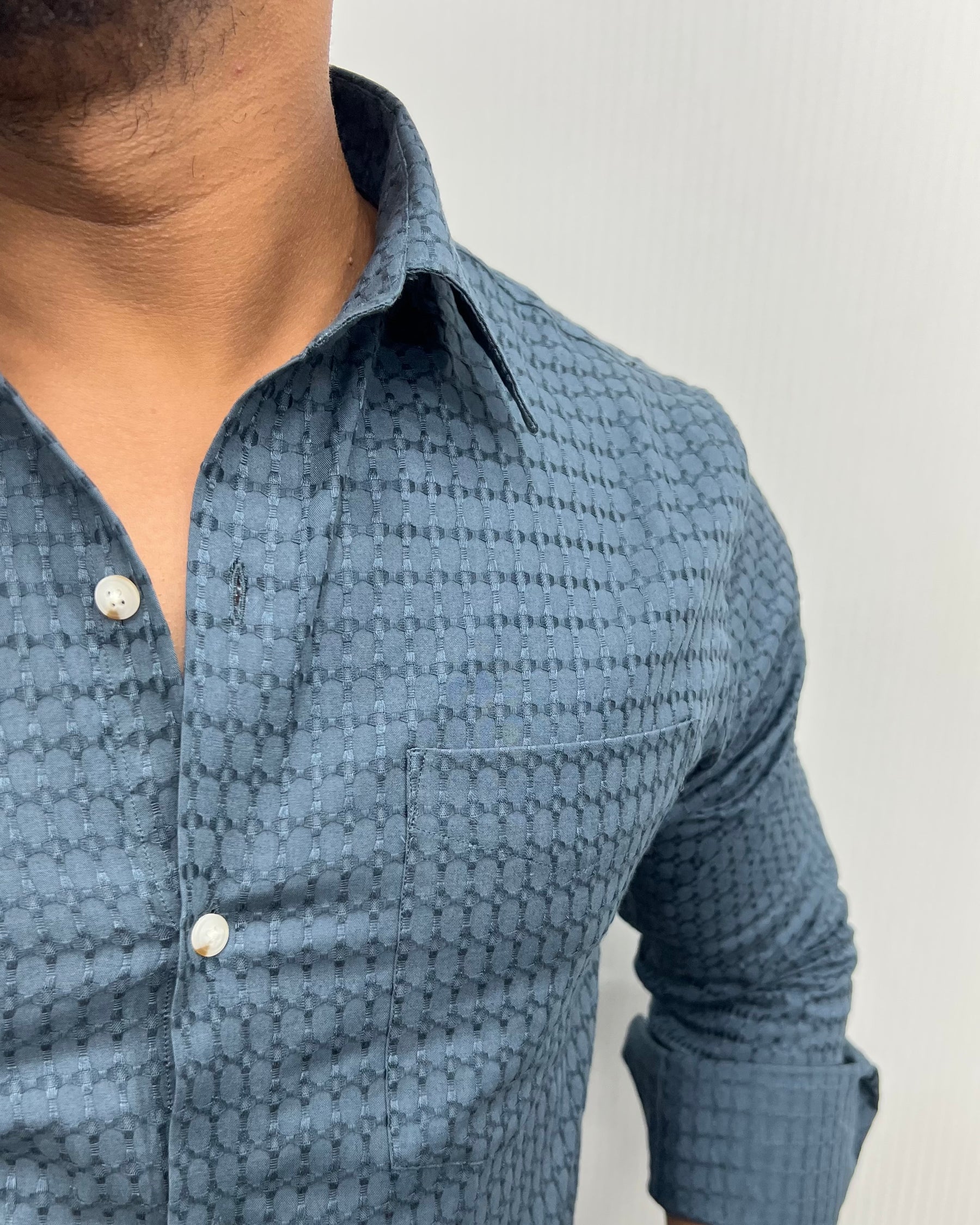 Classic Blue Self Embroidery Shirt