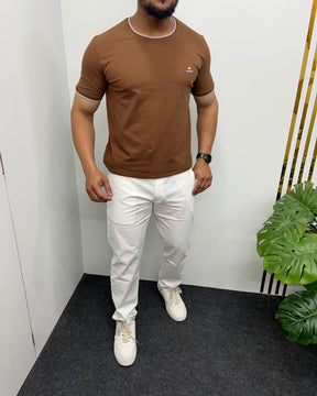Brown Cotton Matty Round Neck T-Shirt