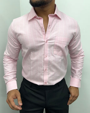 Baby Pink Oxford Premium Fine Cotton Vertical Striped Shirt
