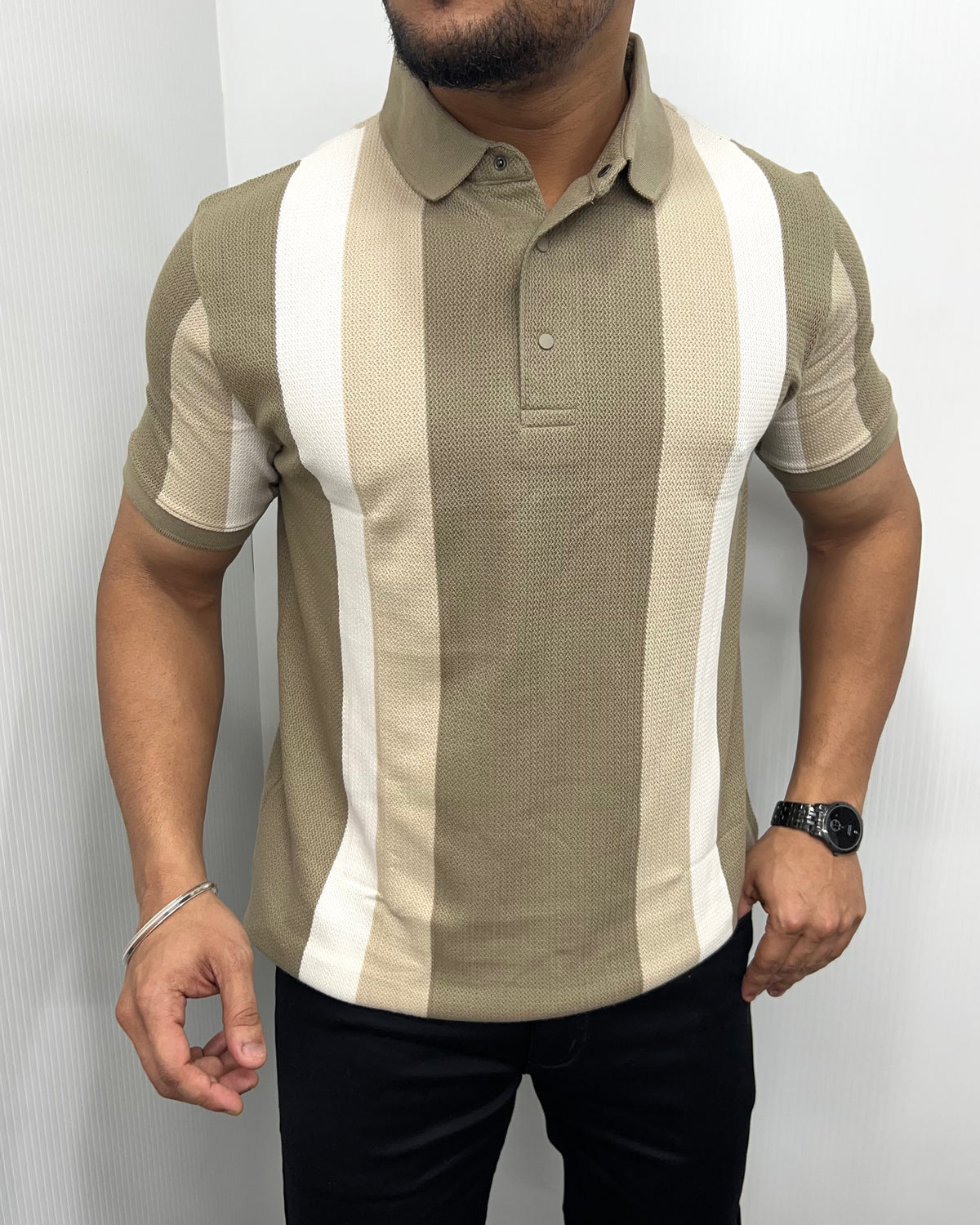 Khaki Matty Structure Striped T-Shirt